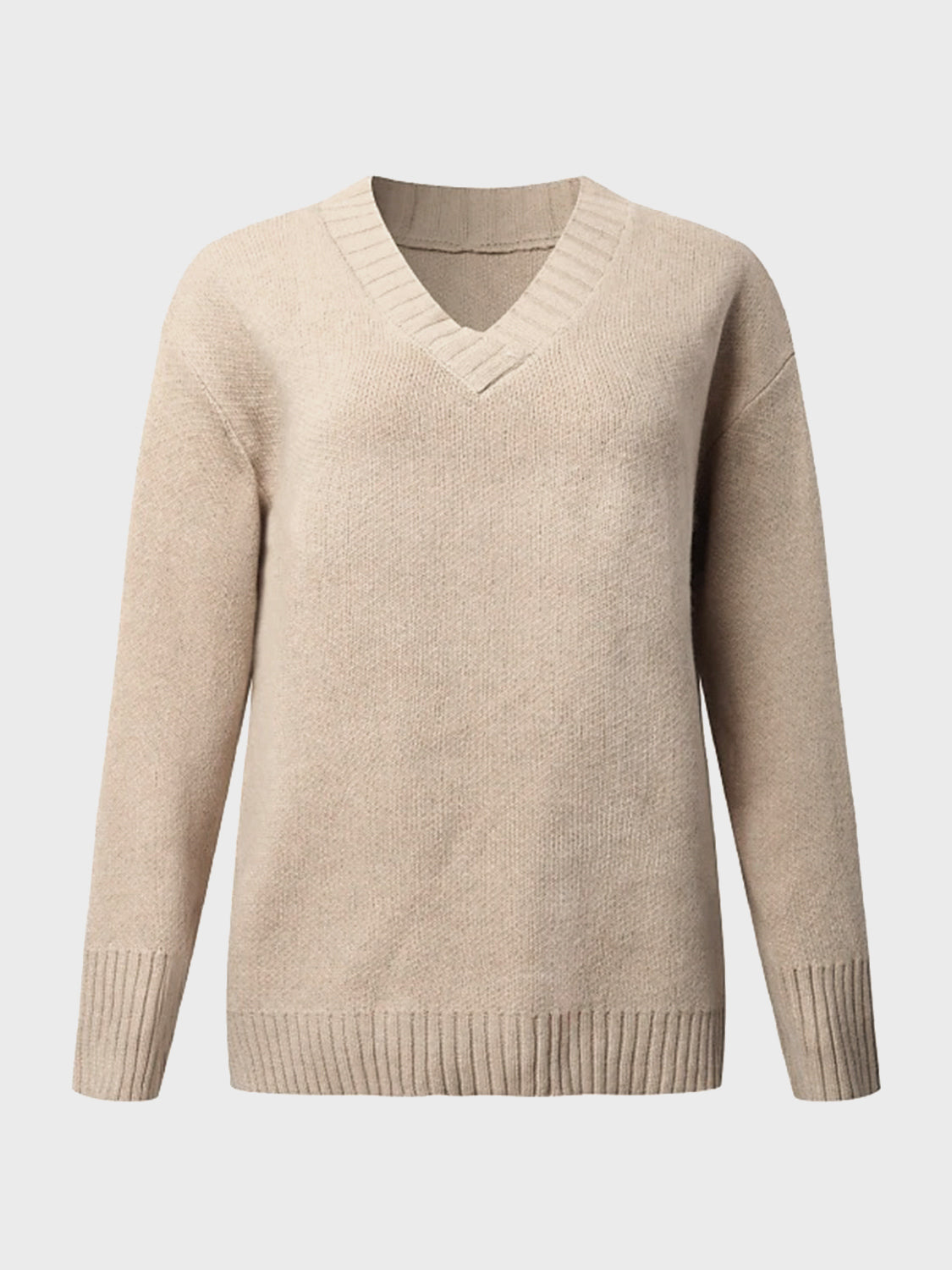 V-Neck Long Sleeve Knit Top - The Boutie Shop