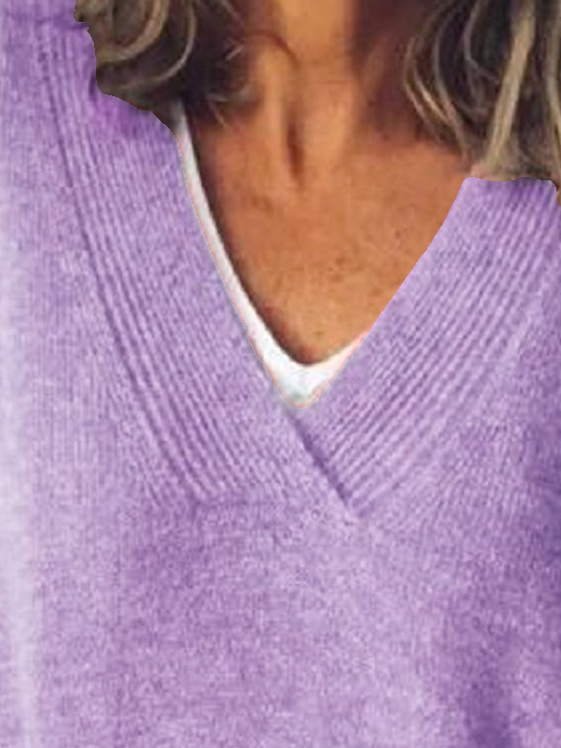V-Neck Dropped Shoulder Sweater - The Boutie Shop