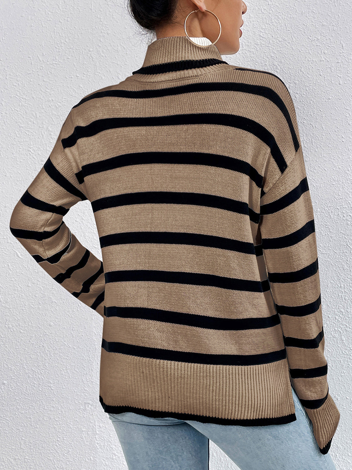Striped Turtleneck Long Sleeve Sweater - The Boutie Shop