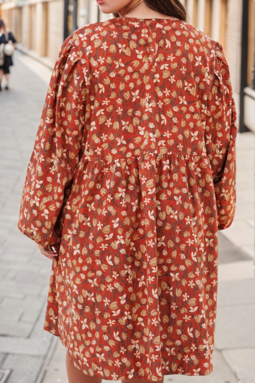 Plus Size Floral Round Neck Dress - The Boutie Shop
