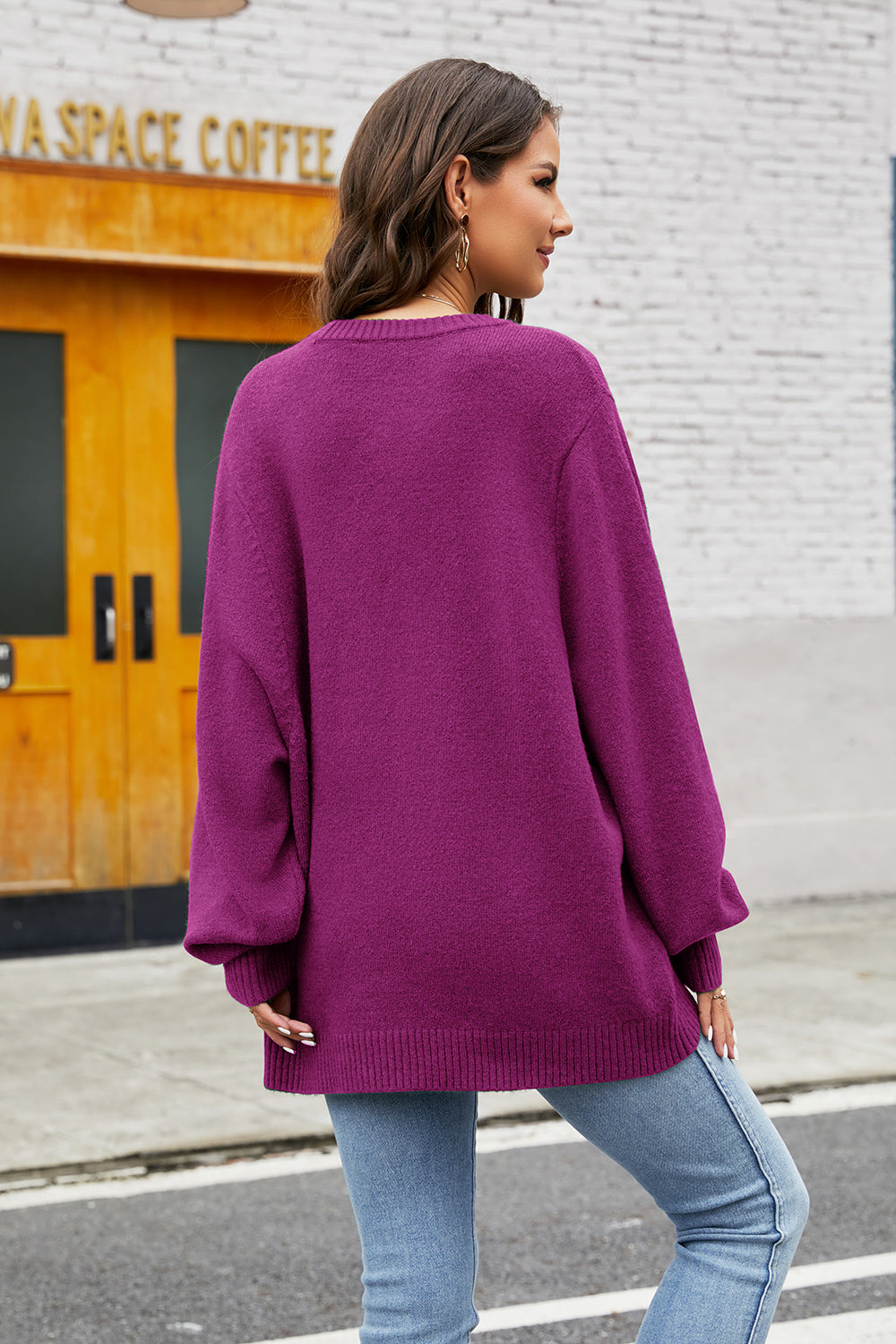 Round Neck Long Sleeve Sweater - The Boutie Shop