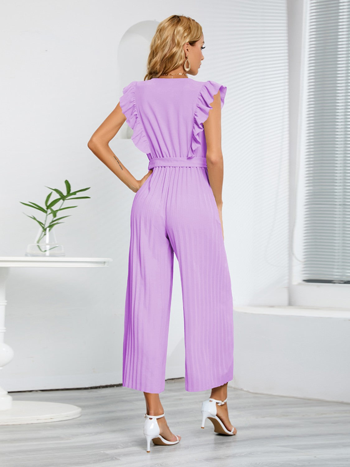 Ruffled Surplice Cap Sleeve Jumpsuit - The Boutie Shop