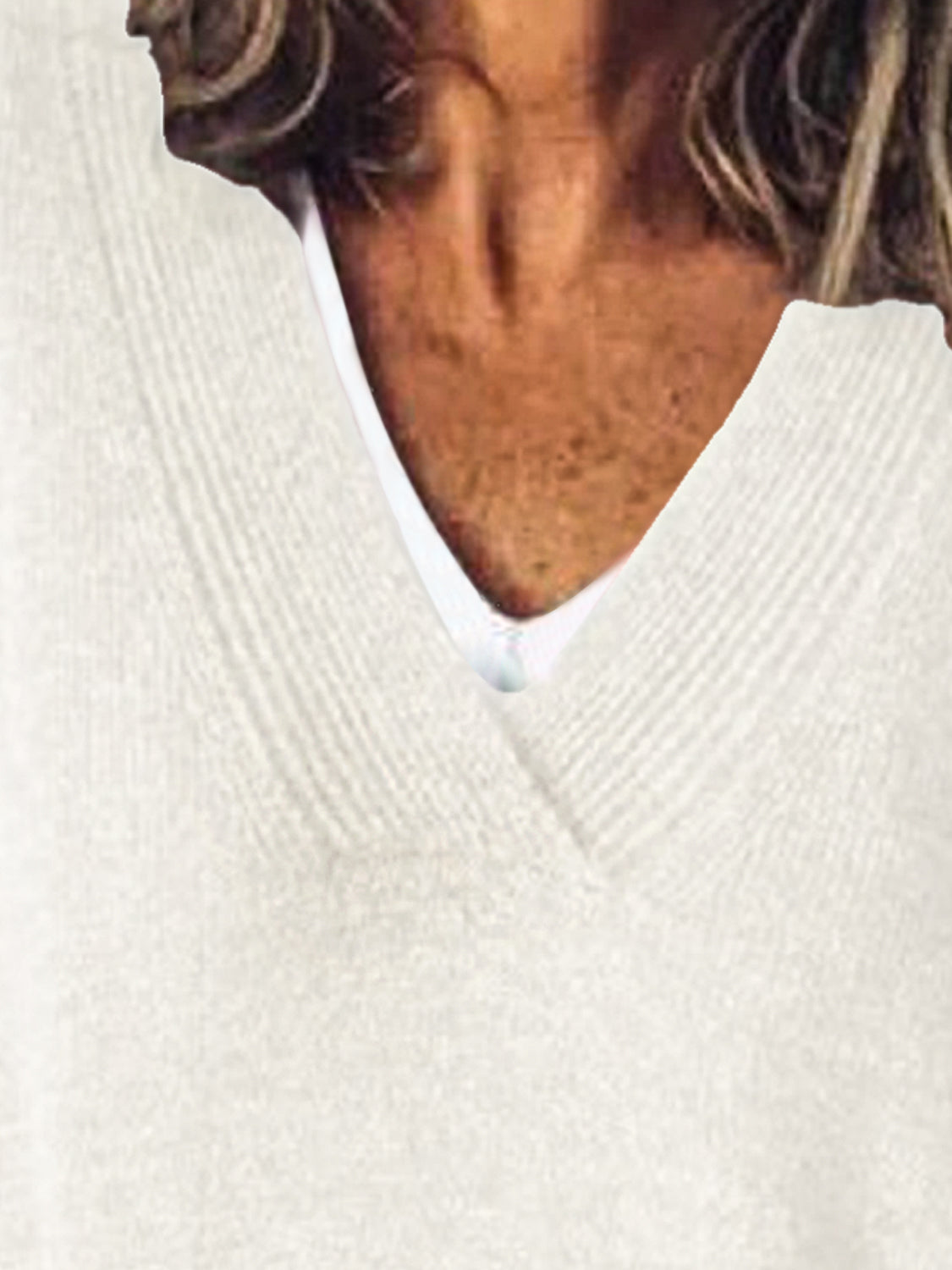 V-Neck Dropped Shoulder Sweater - The Boutie Shop