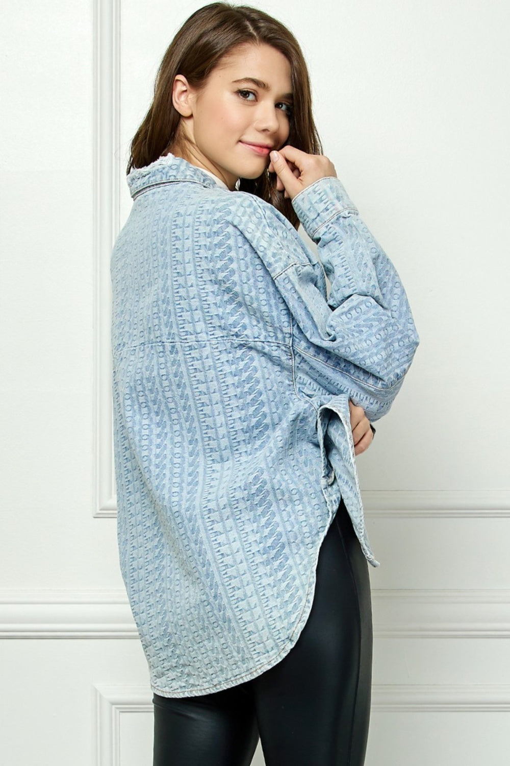 Veveret Button Up Dropped Shoulder Denim Top - The Boutie Shop
