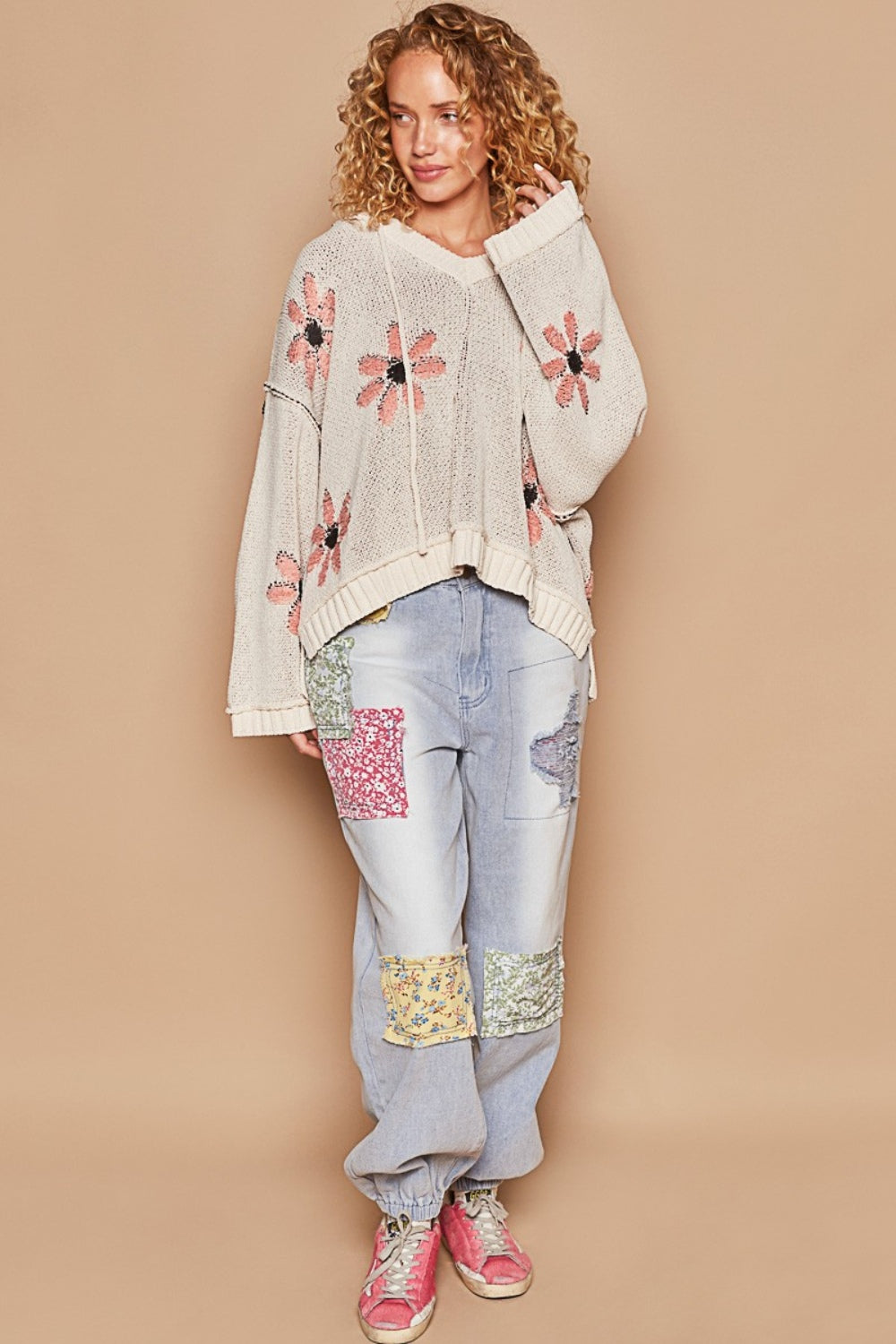 POL Floral Pattern Hooded High-Low Sweater - The Boutie Shop