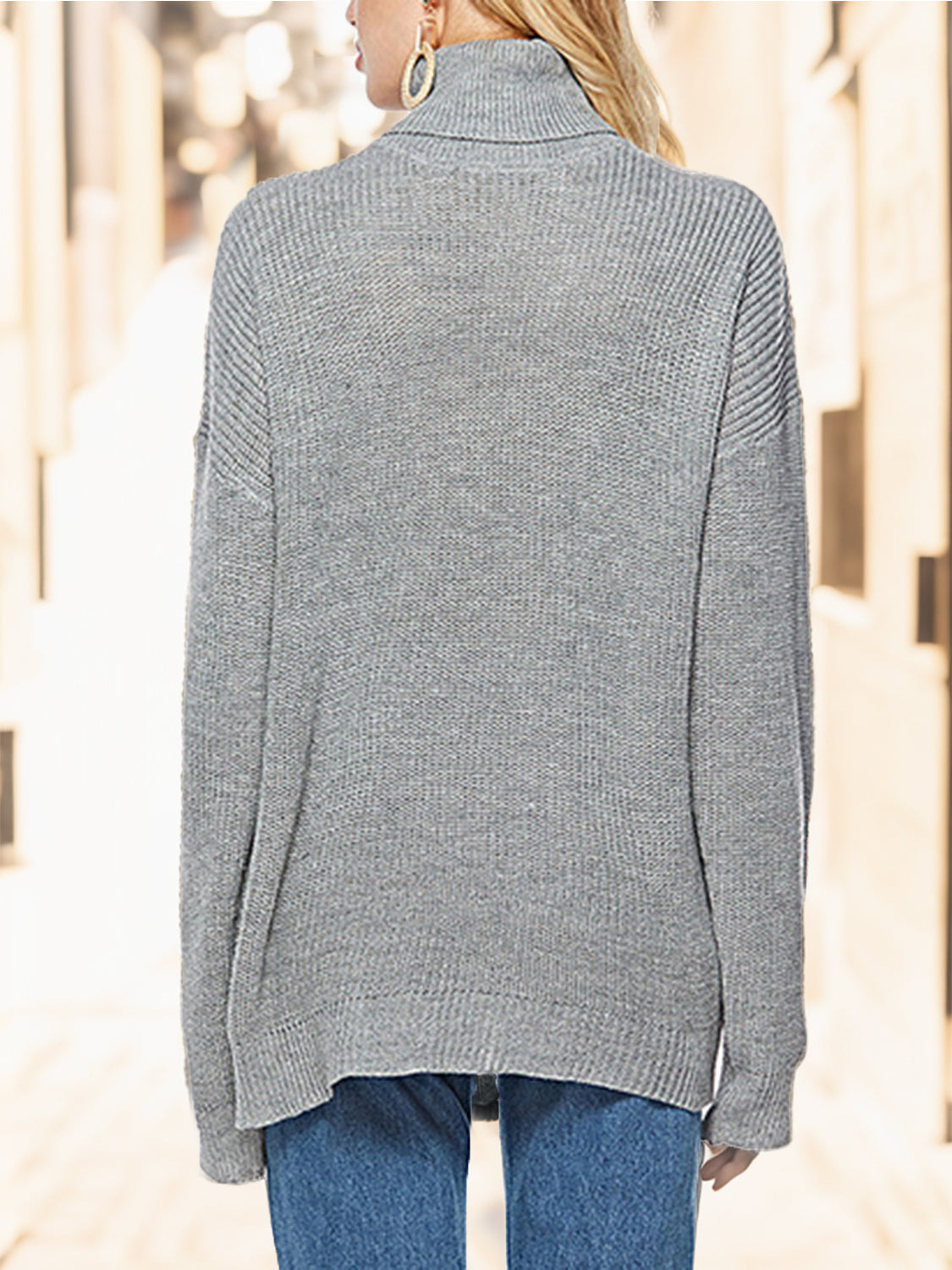 Turtleneck Drop Shoulder Long Sleeve Sweater - The Boutie Shop