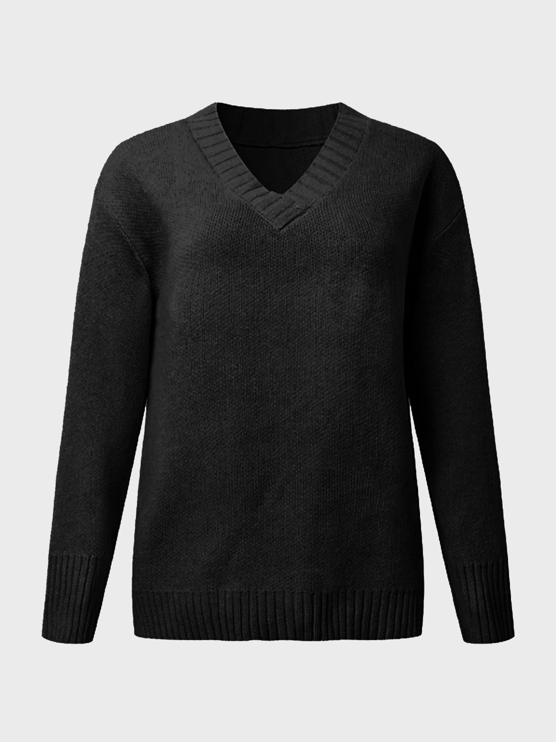 V-Neck Long Sleeve Knit Top - The Boutie Shop