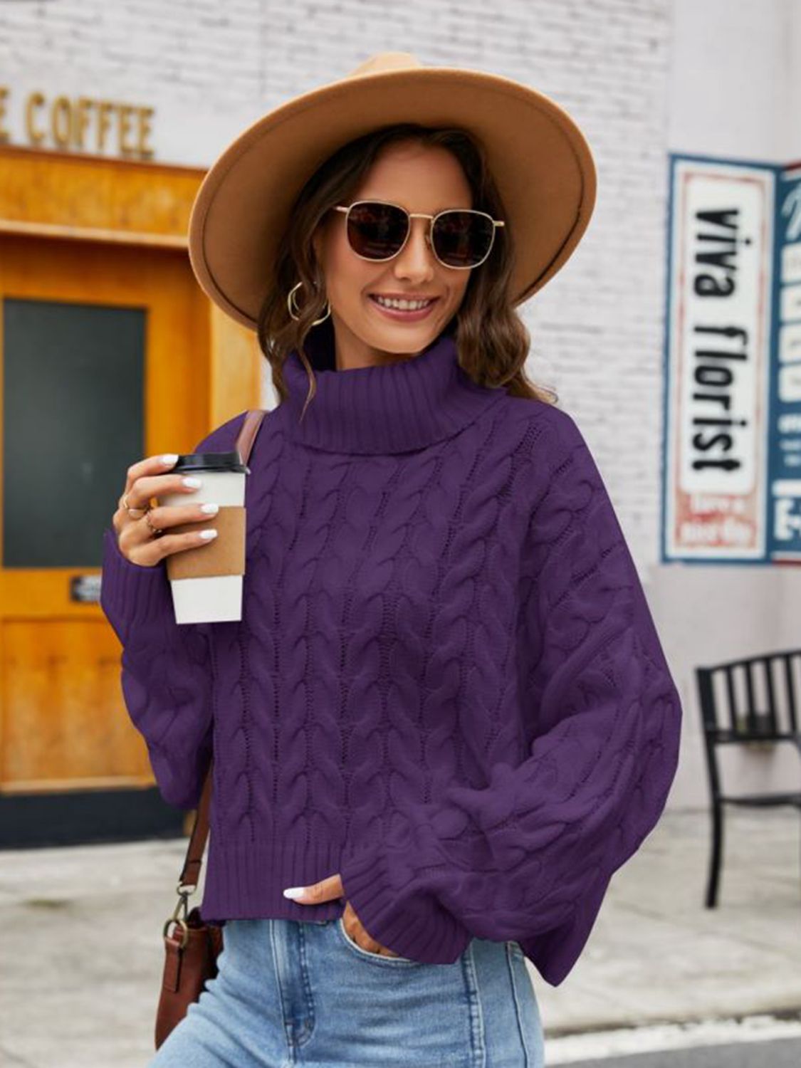 Turtle Neck Cable-Knit Sweater - The Boutie Shop