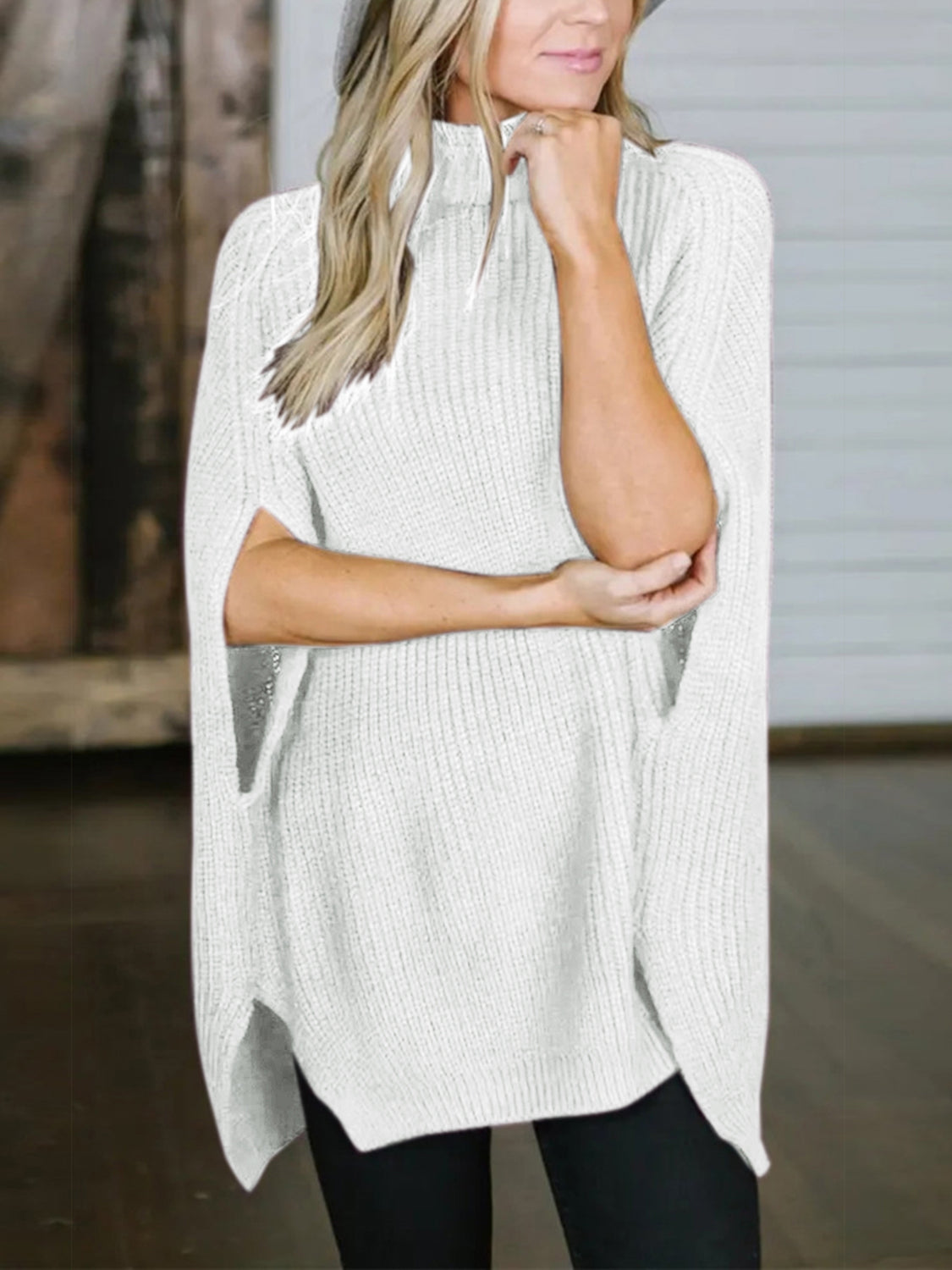Turtleneck Slit Sweater - The Boutie Shop