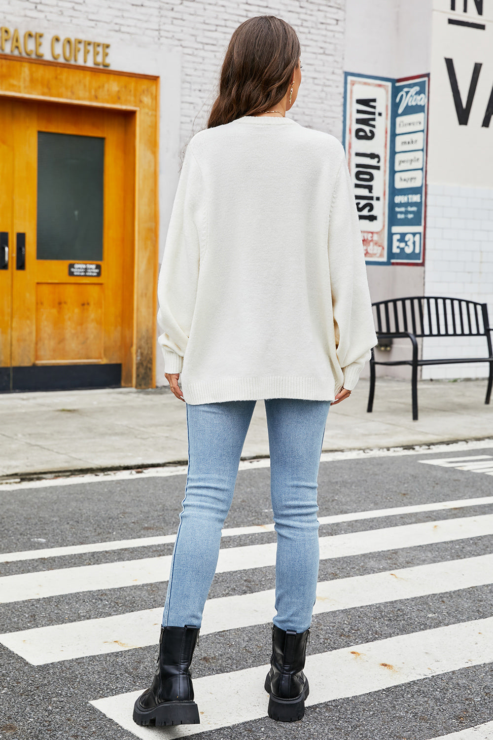 Round Neck Long Sleeve Sweater - The Boutie Shop