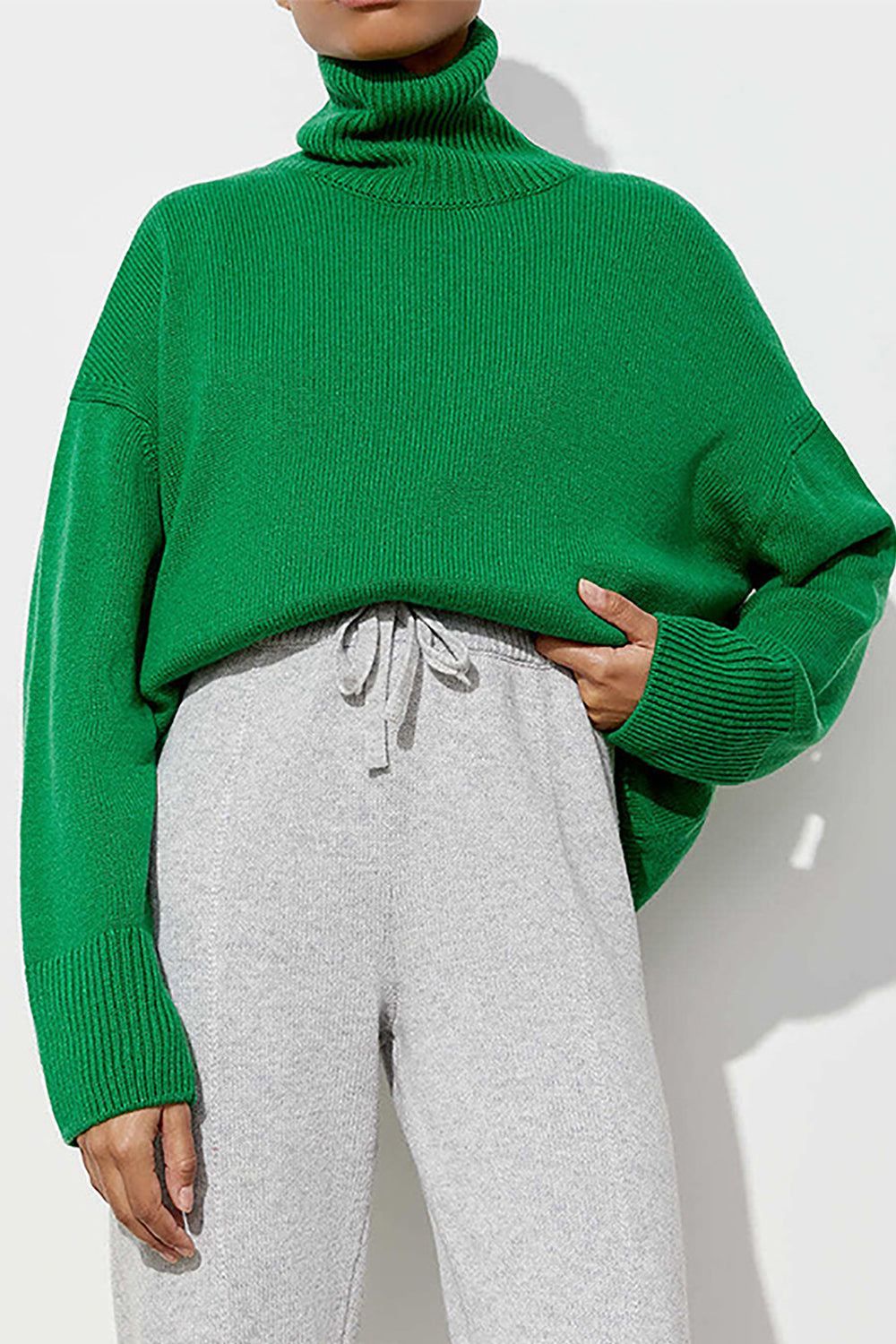 Turtle Neck Dropped Shoulder Sweater - The Boutie Shop
