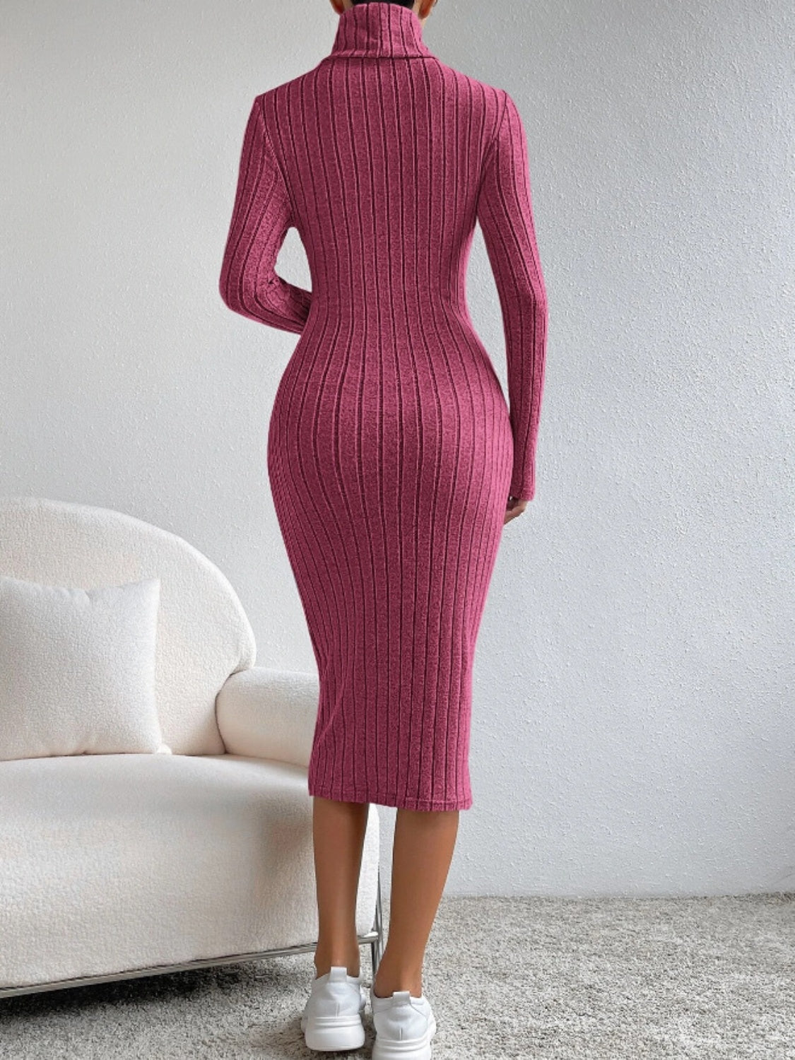 Turtleneck Long Sleeve Midi Sweater Dress - The Boutie Shop