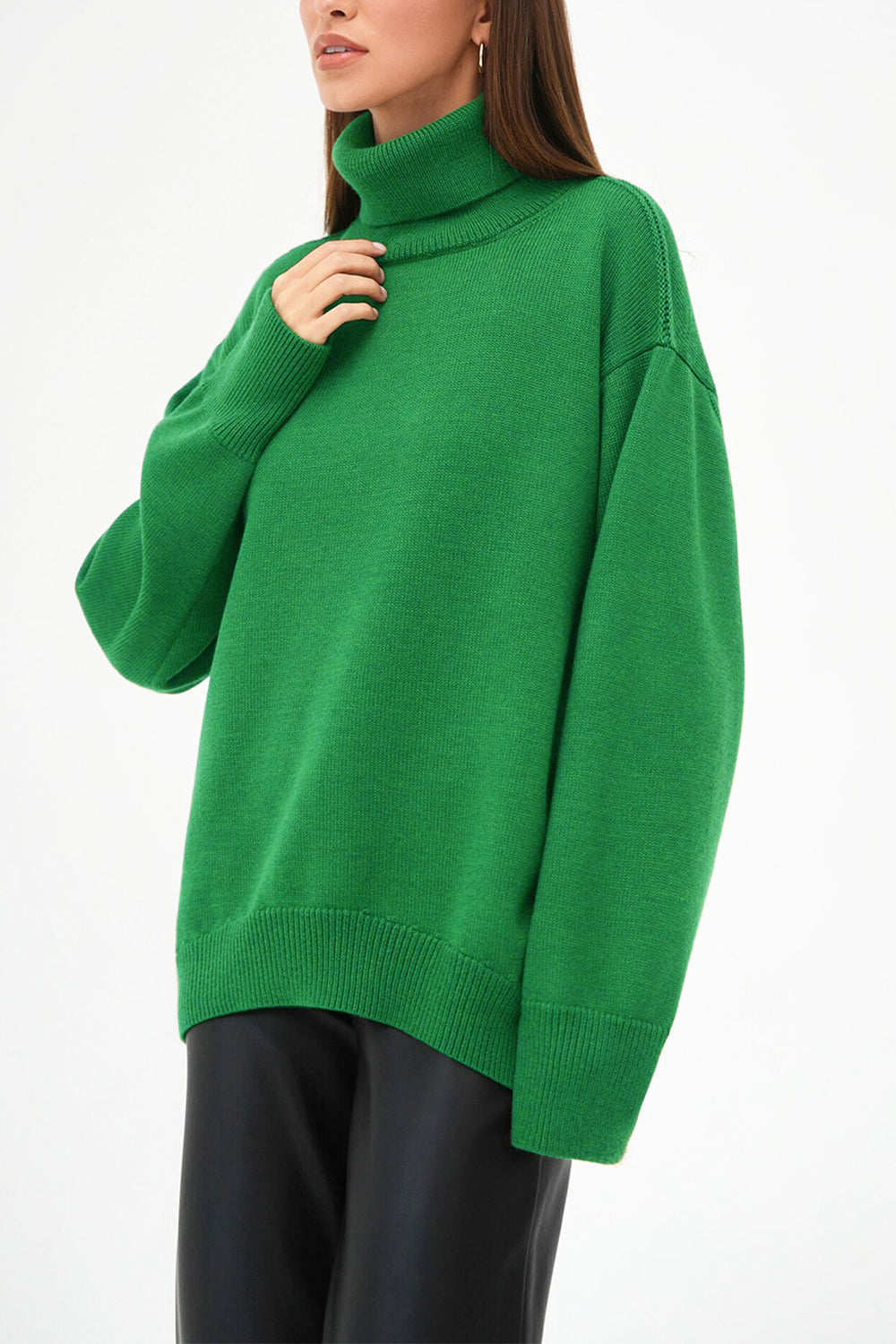 Turtle Neck Dropped Shoulder Sweater - The Boutie Shop