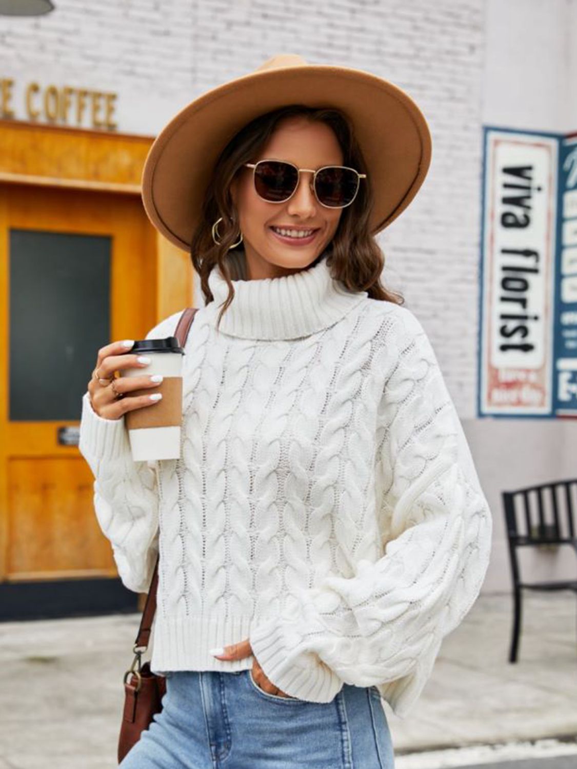 Turtle Neck Cable-Knit Sweater - The Boutie Shop