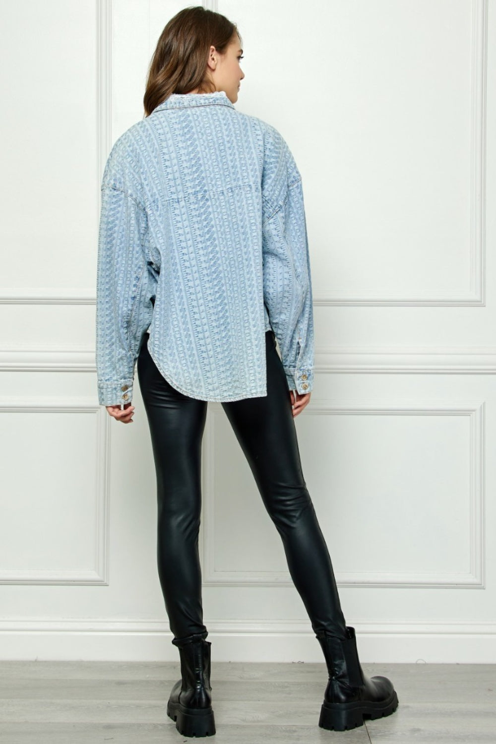 Veveret Button Up Dropped Shoulder Denim Top - The Boutie Shop