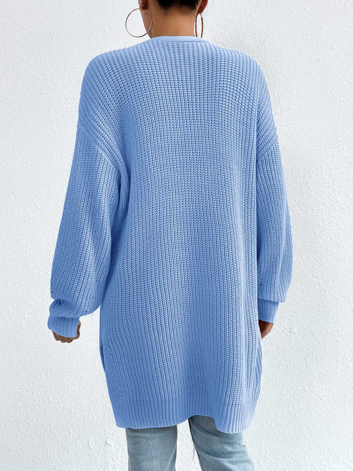 Open Front Dropped Shoulder Slit Cardigan - The Boutie Shop