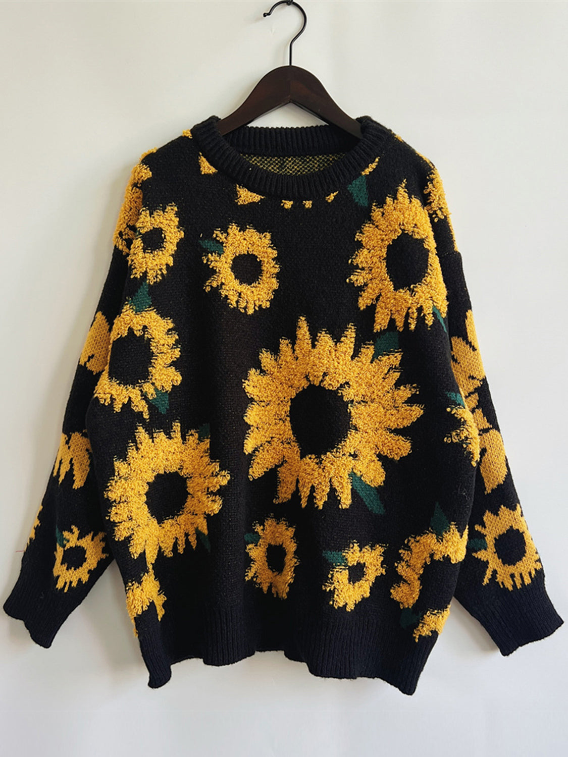 Sunflower Dropped Shoulder Long Sleeve Sweater - The Boutie Shop