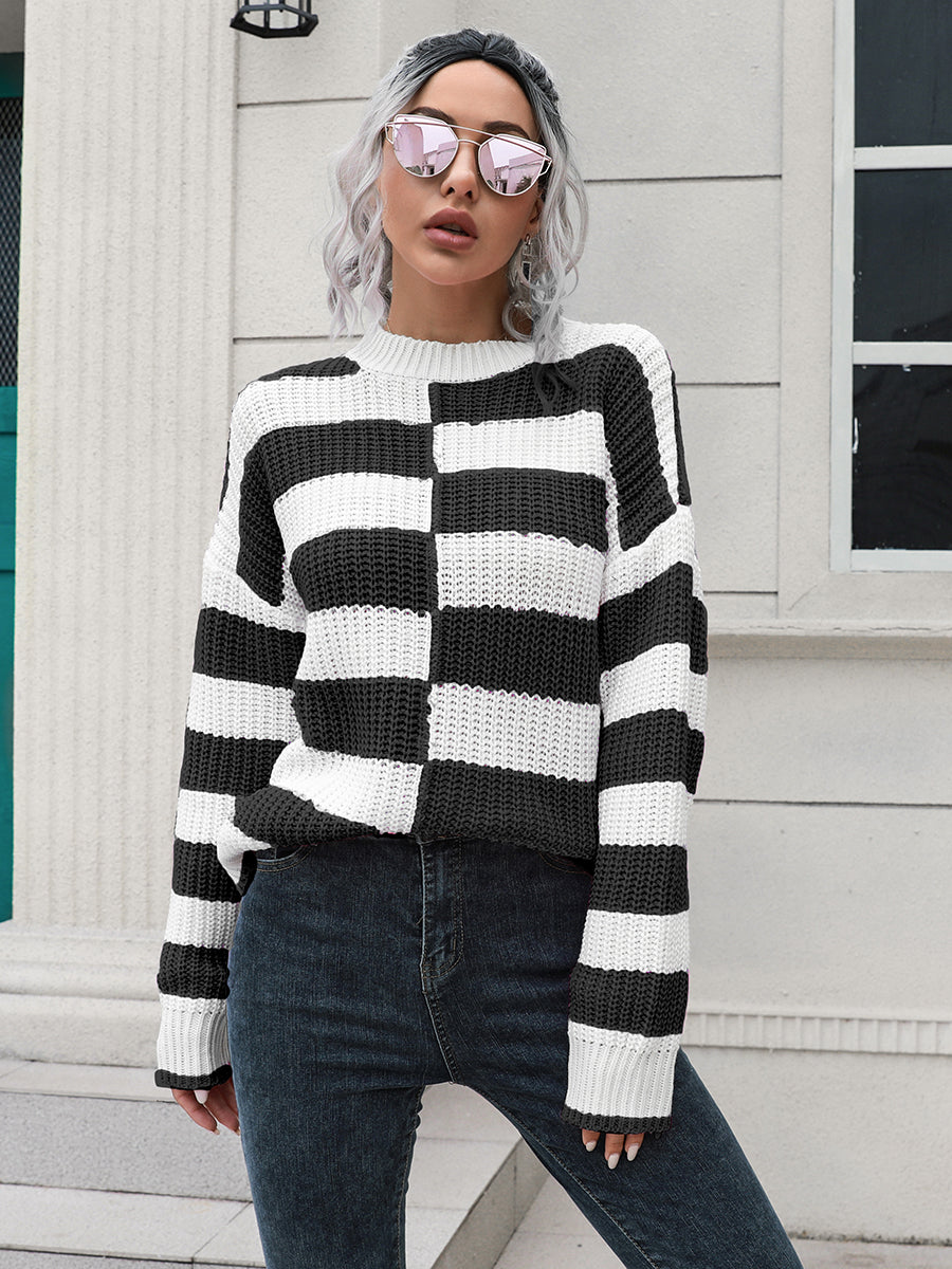 Two-Tone Dropped Shoulder Sweater - The Boutie Shop