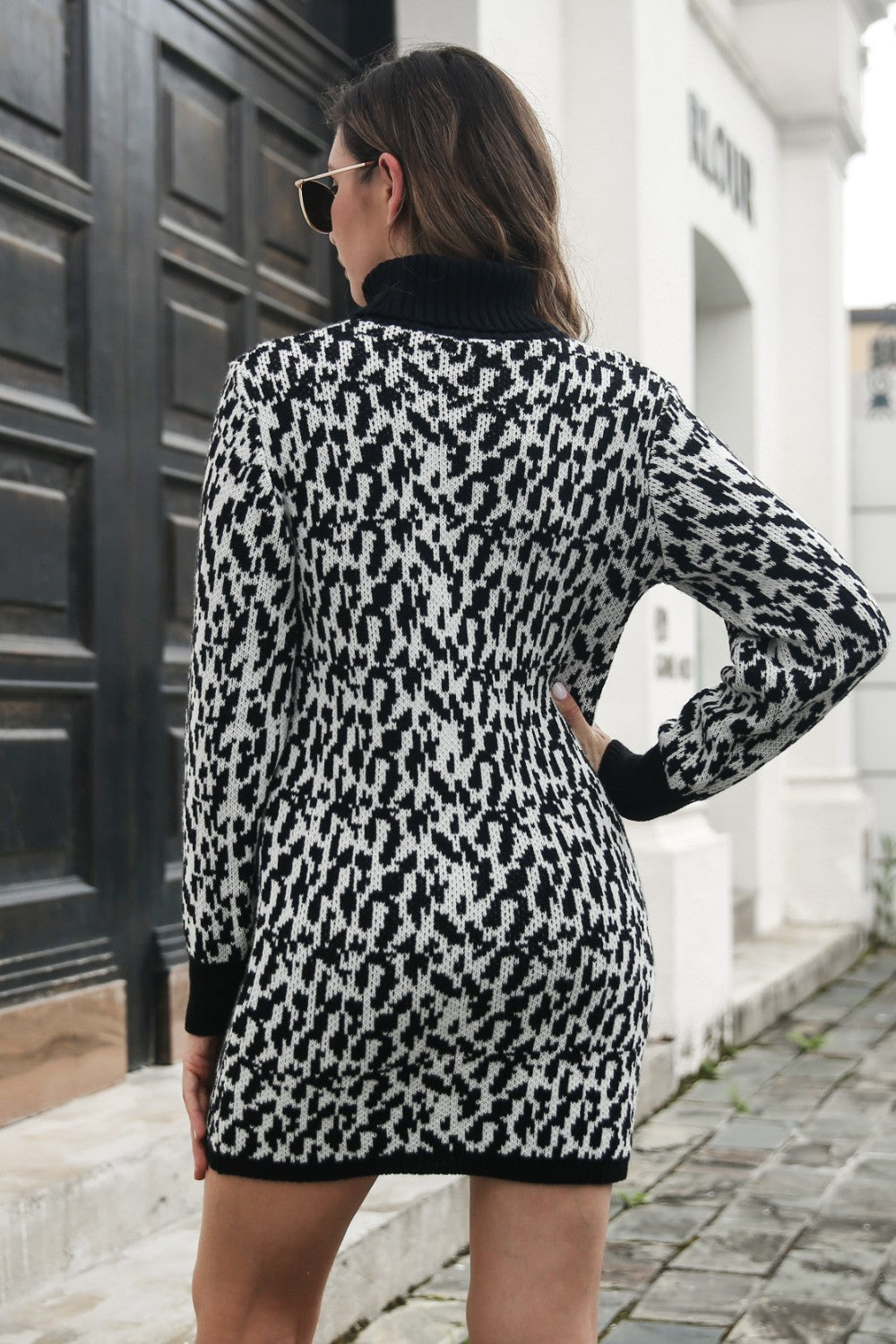 Heathered Turtleneck Mini Sweater Dress - The Boutie Shop