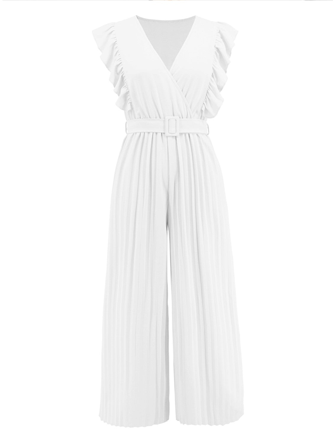 Ruffled Surplice Cap Sleeve Jumpsuit - The Boutie Shop