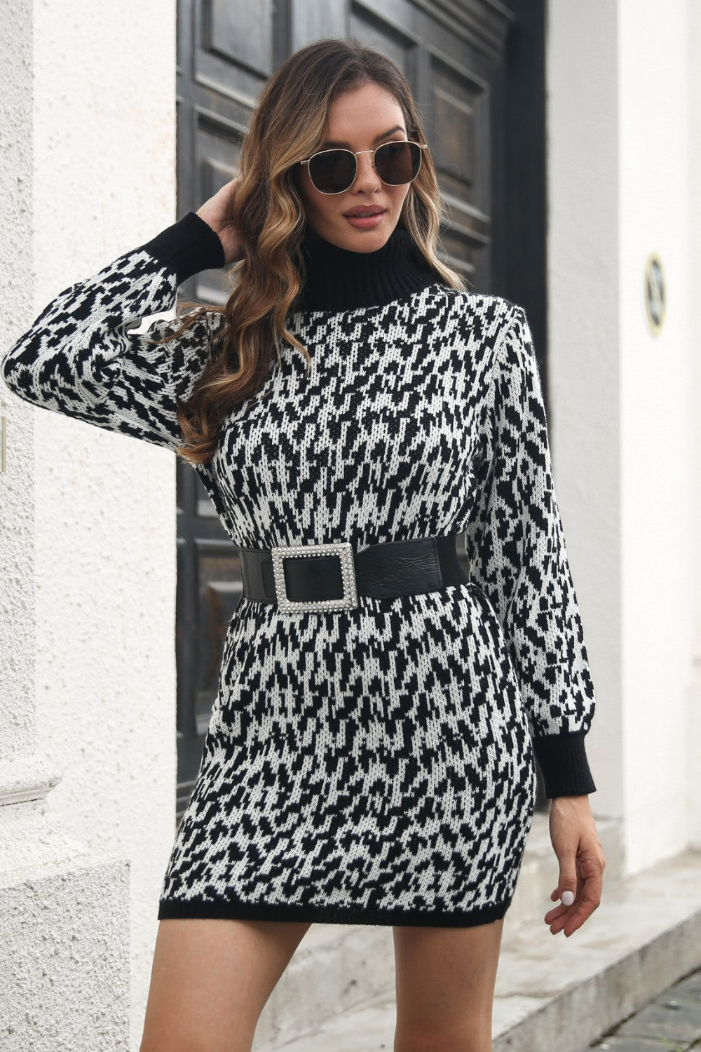 Heathered Turtleneck Mini Sweater Dress - The Boutie Shop