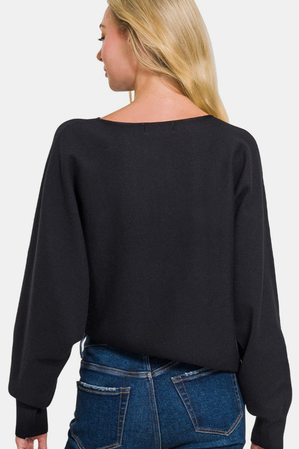 Zenana Asymmetric Hem Long Sleeve Sweater - The Boutie Shop