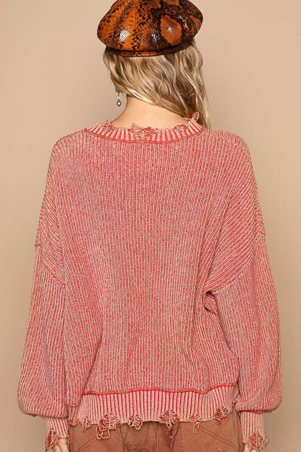 POL Distressed Washed Drop Shoulder Sweater - The Boutie Shop
