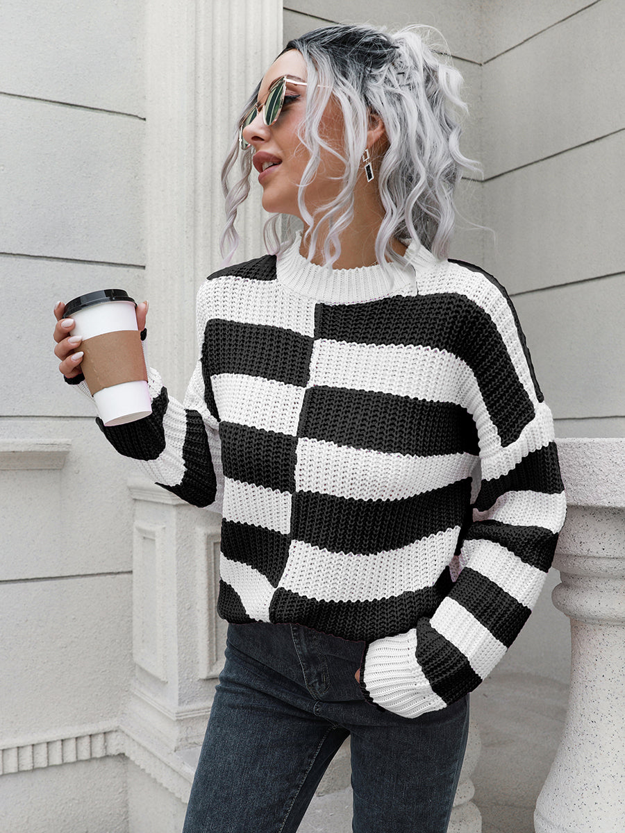 Two-Tone Dropped Shoulder Sweater - The Boutie Shop