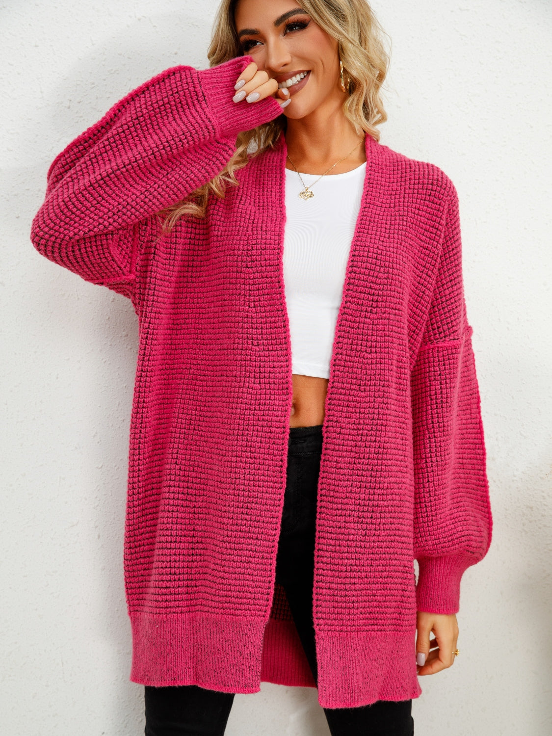 Open Front Dropped Shoulder Cardigan - The Boutie Shop
