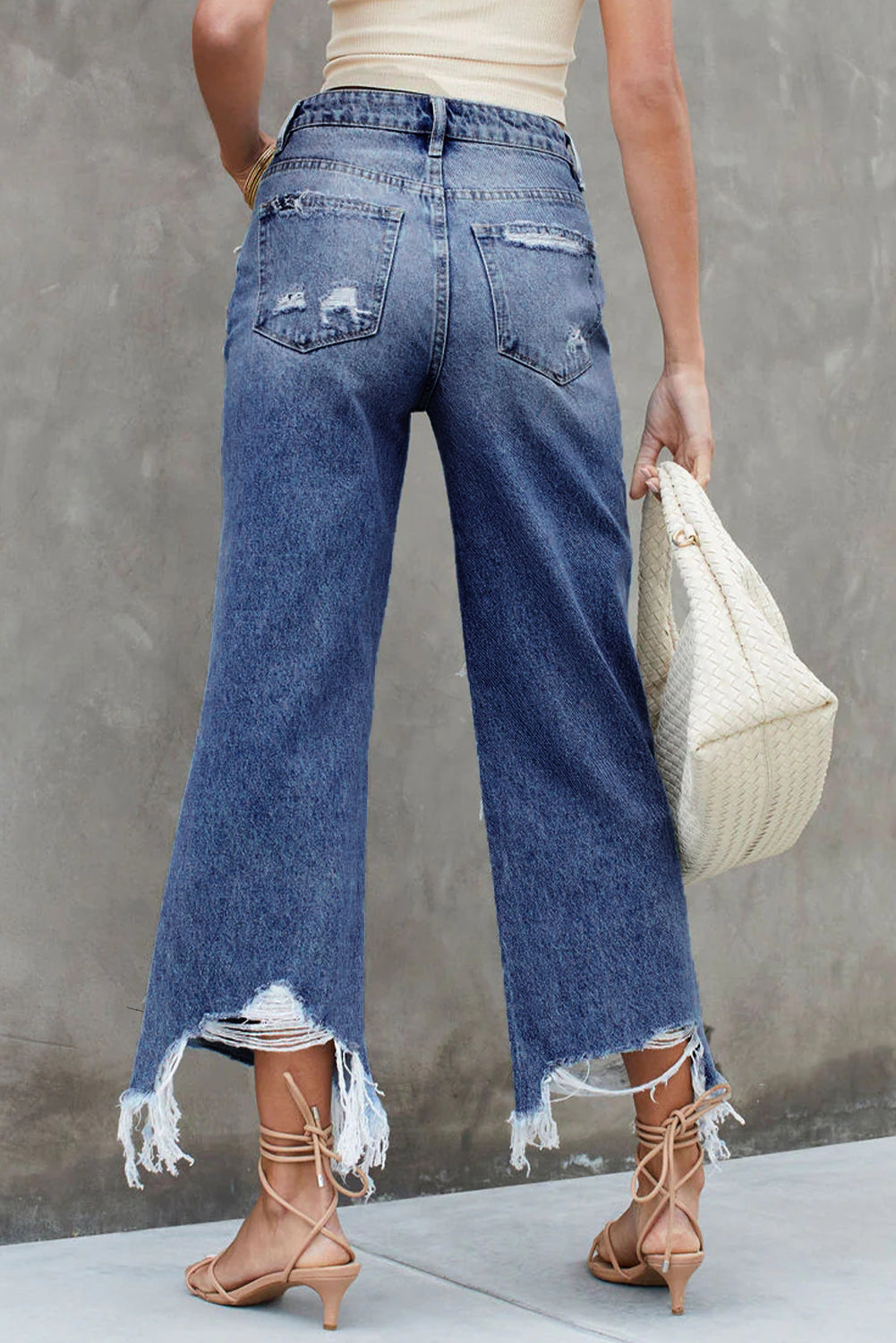 Distressed Raw Hem Jeans with Pockets - The Boutie Shop