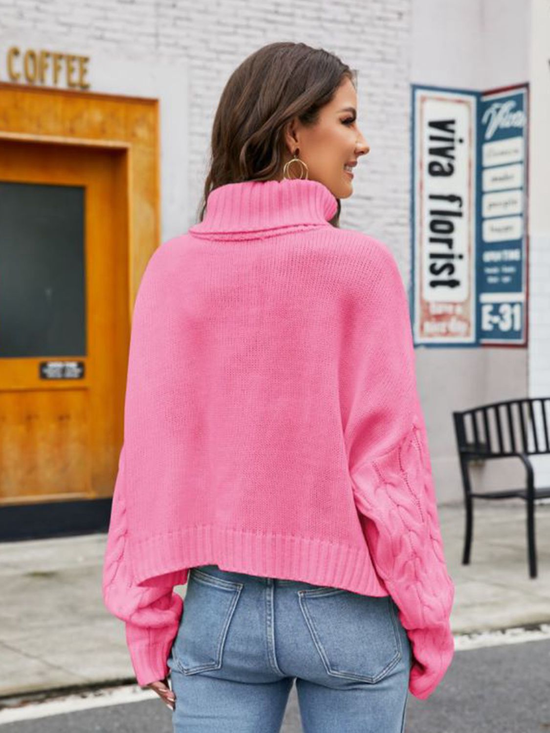 Turtle Neck Cable-Knit Sweater - The Boutie Shop