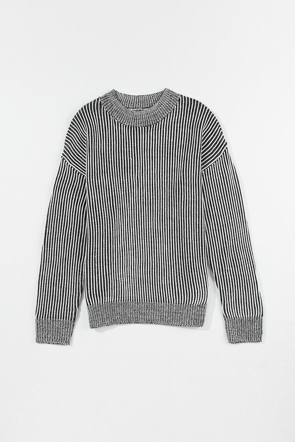 Striped Mock Neck Dropped Shoulder Sweater - The Boutie Shop