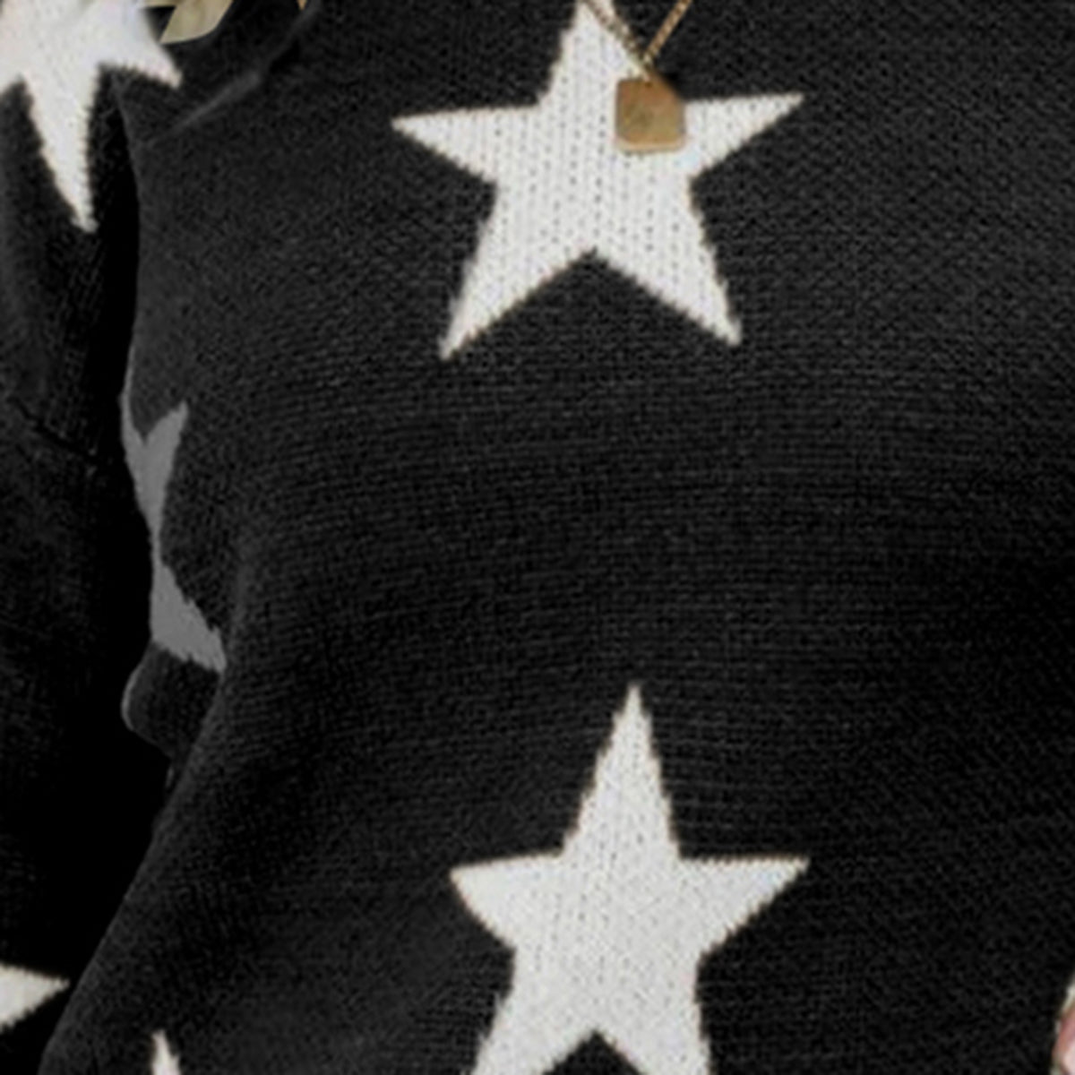 Star Pattern Round Neck Sweater - The Boutie Shop