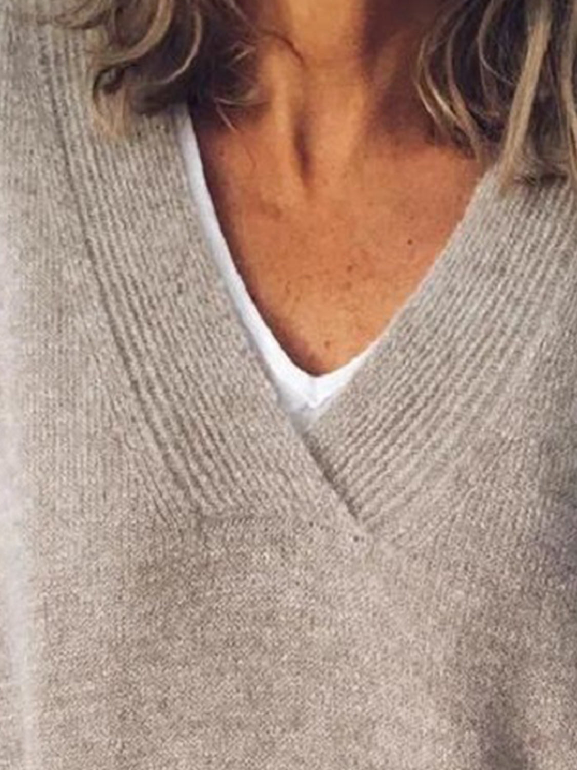 V-Neck Dropped Shoulder Sweater - The Boutie Shop