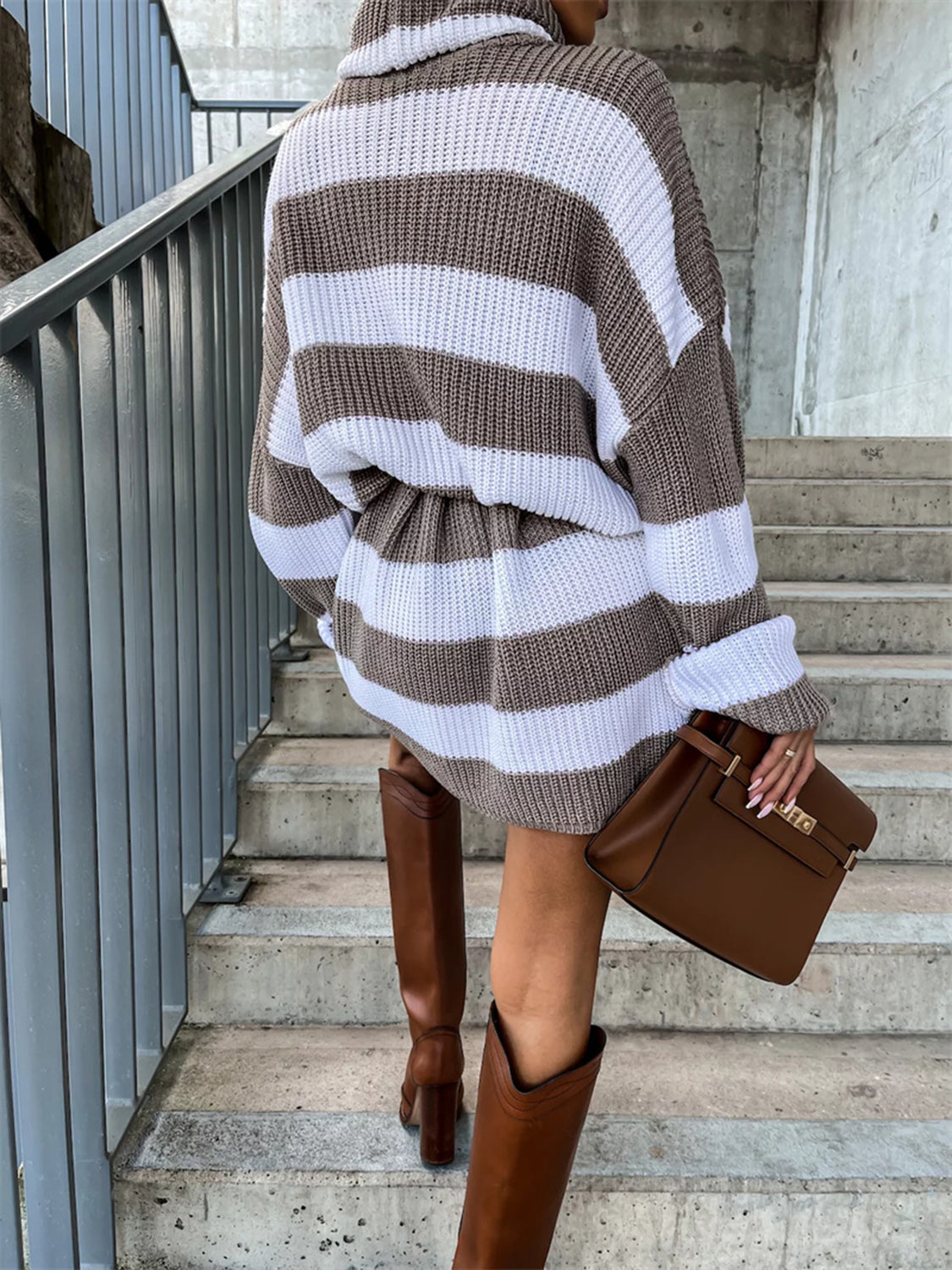 Striped Turtleneck Sweater Dress - The Boutie Shop