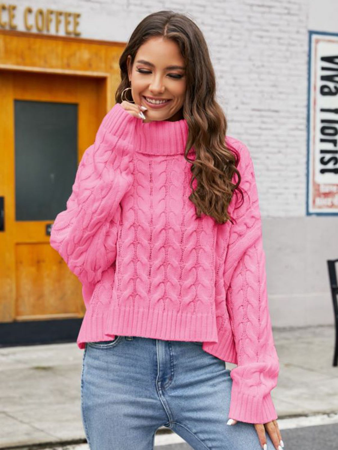 Turtle Neck Cable-Knit Sweater - The Boutie Shop