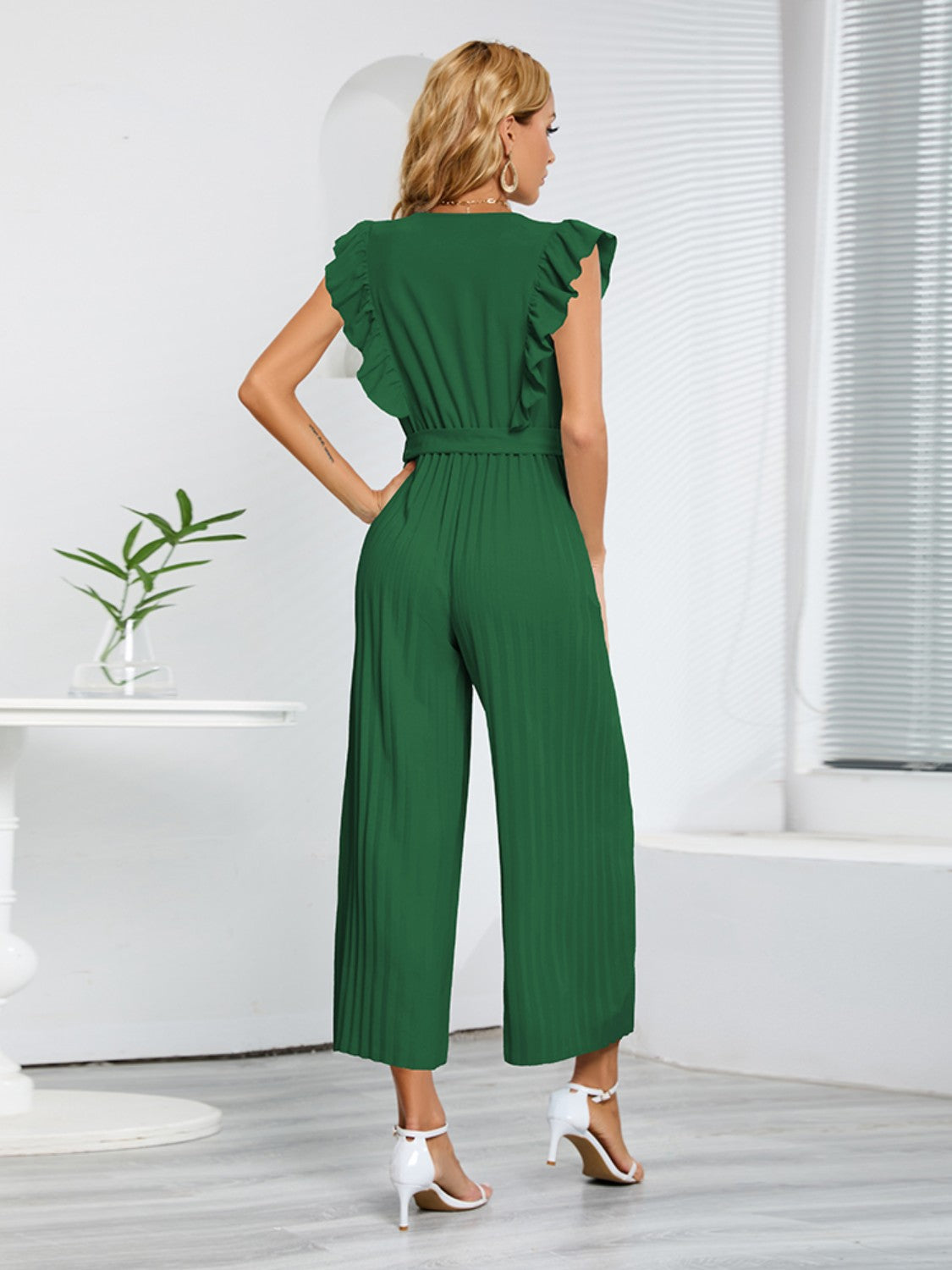 Ruffled Surplice Cap Sleeve Jumpsuit - The Boutie Shop