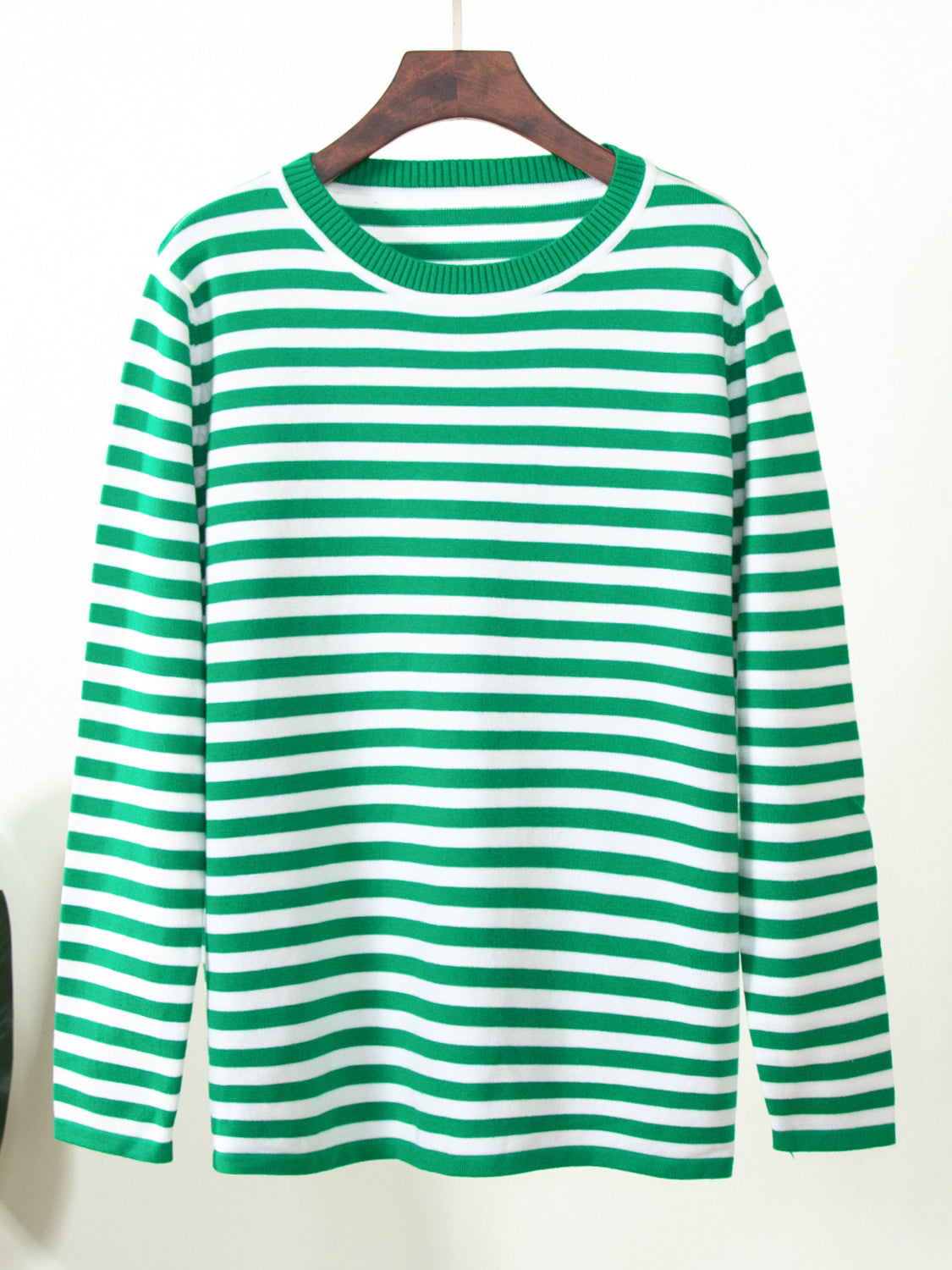 Striped Round Neck Long Sleeve Sweater - The Boutie Shop