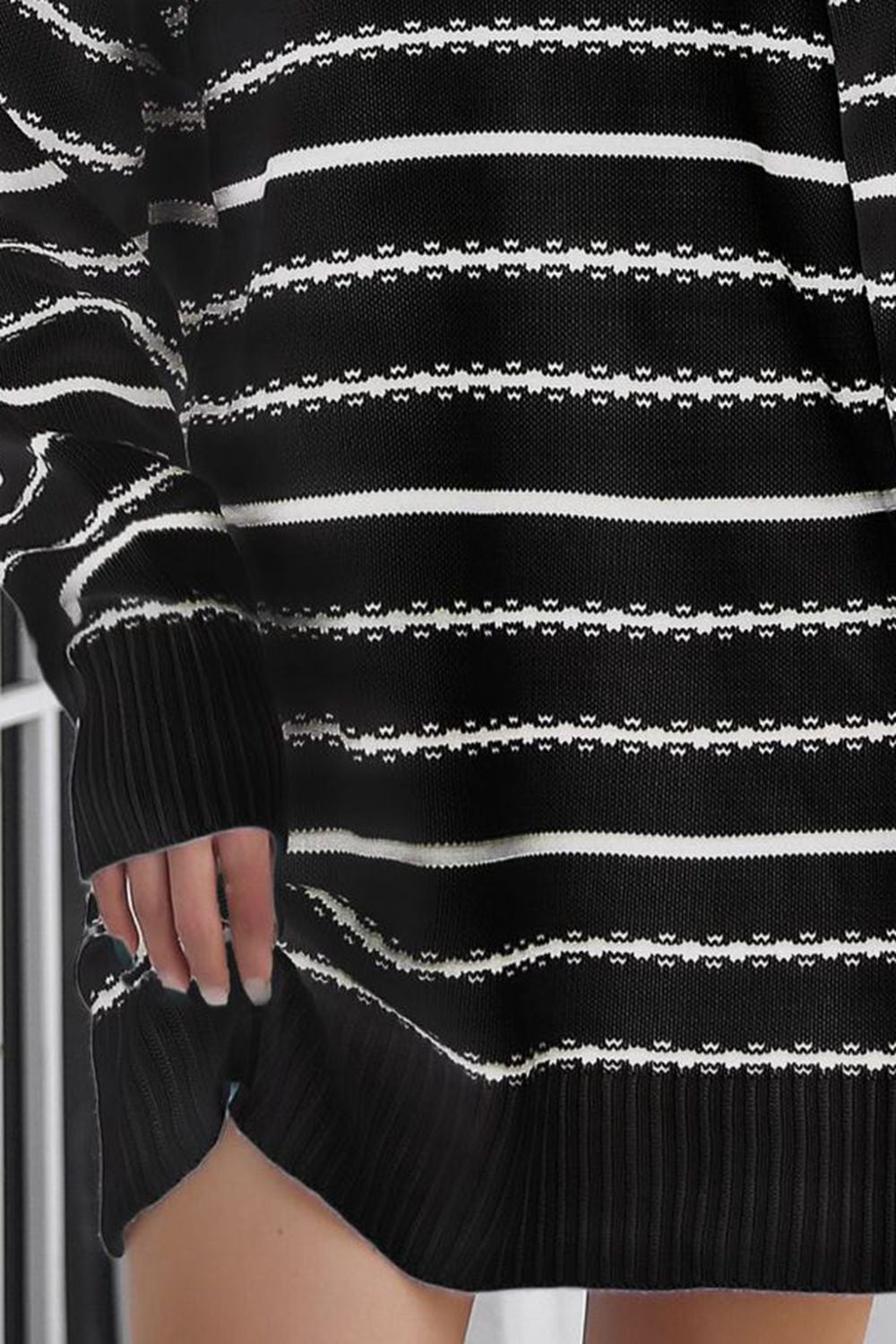 Striped V-Neck Sweater Dress - The Boutie Shop