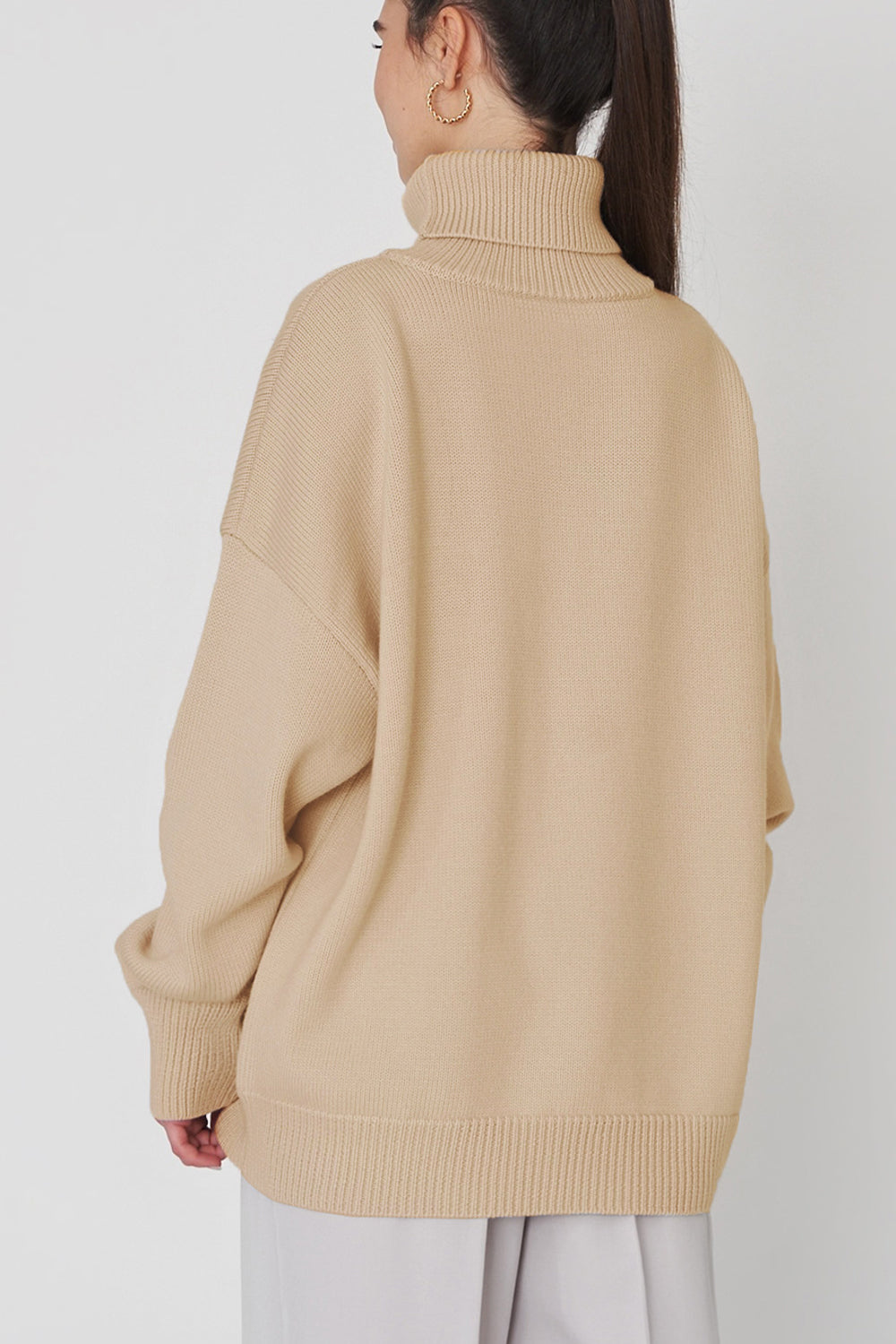Turtle Neck Dropped Shoulder Sweater - The Boutie Shop