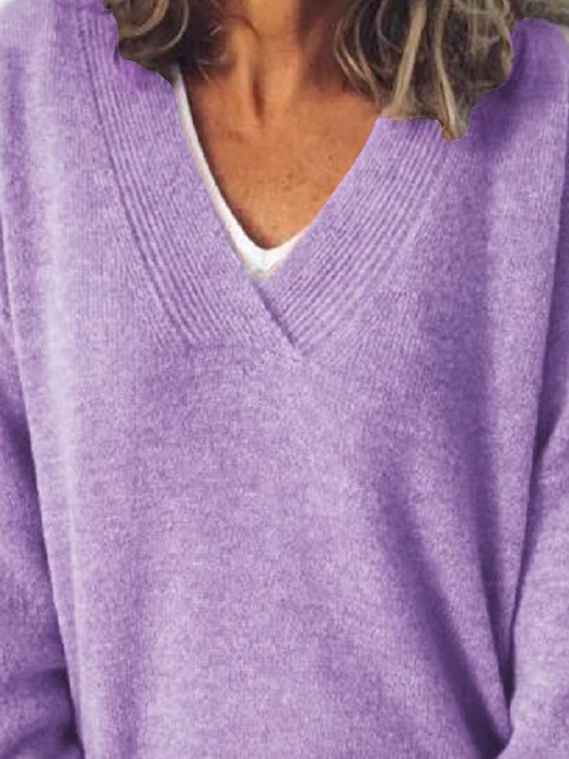 V-Neck Dropped Shoulder Sweater - The Boutie Shop