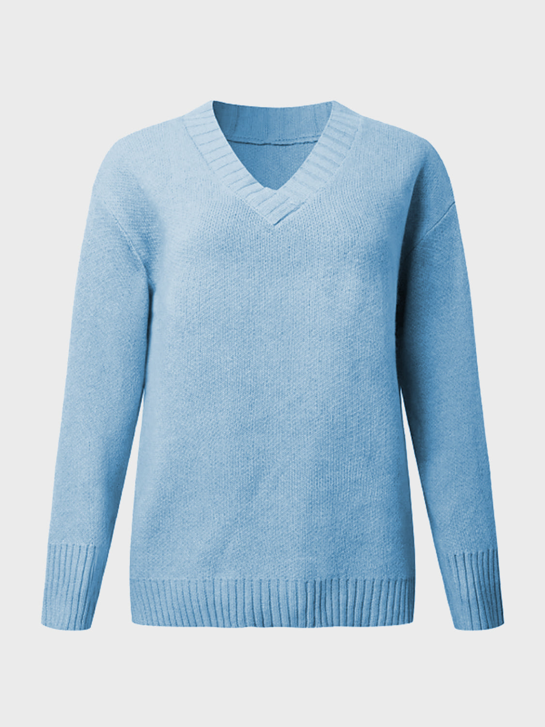 V-Neck Long Sleeve Knit Top - The Boutie Shop