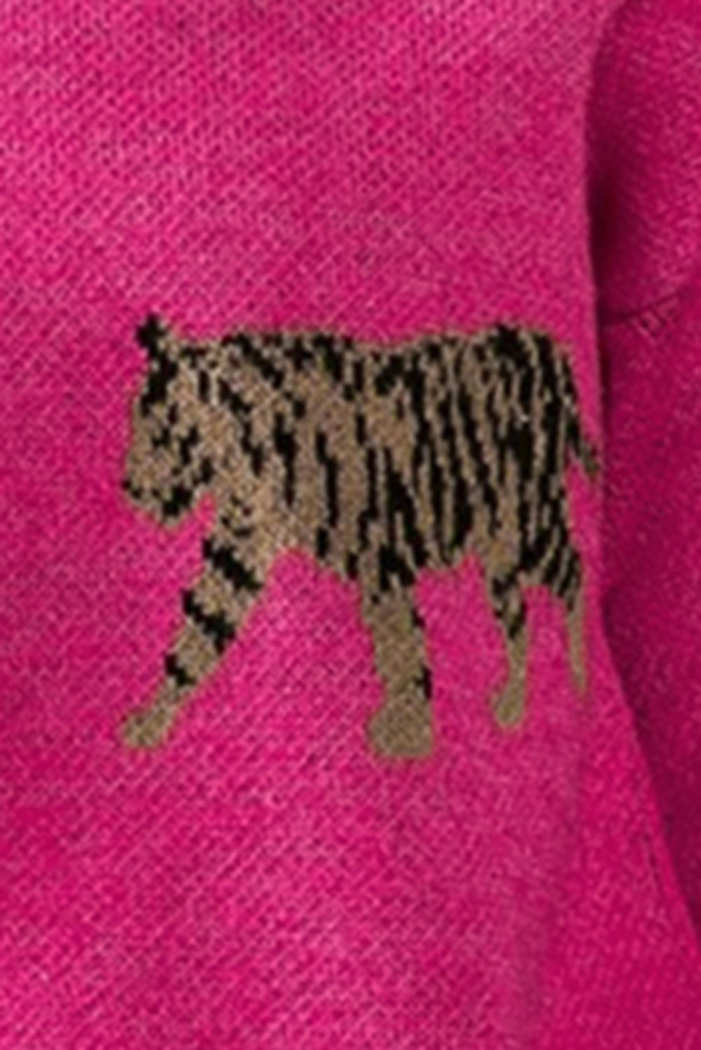 Tiger Pattern Round Neck Drop Shoulder Sweater - The Boutie Shop