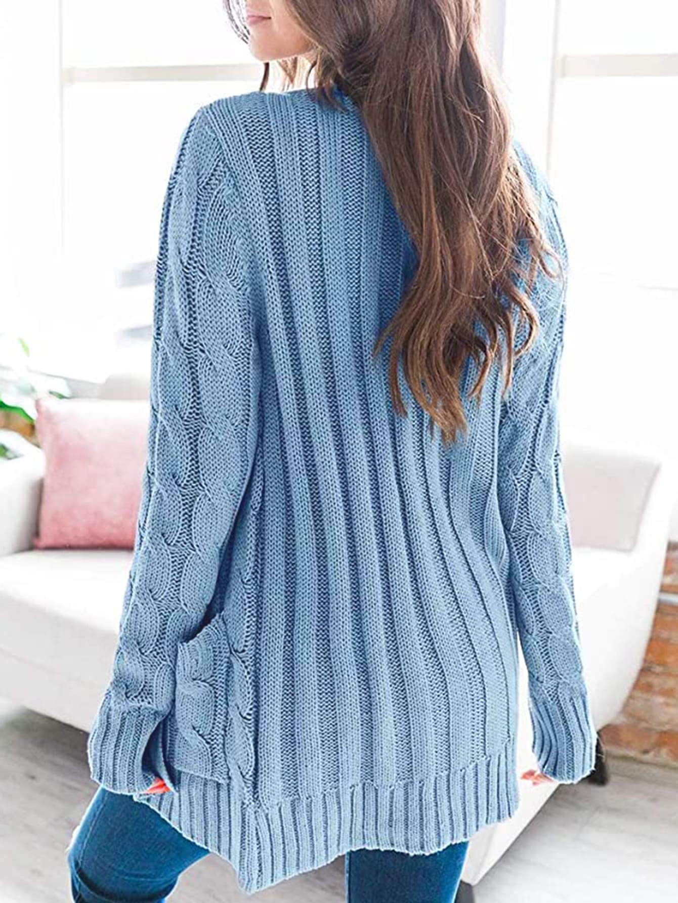 Cable-Knit Buttoned Cardigan with Pockets - The Boutie Shop