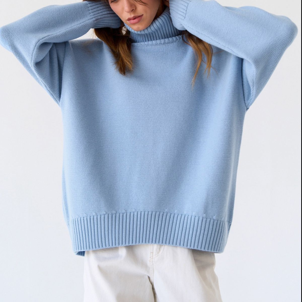 Turtle Neck Dropped Shoulder Sweater - The Boutie Shop