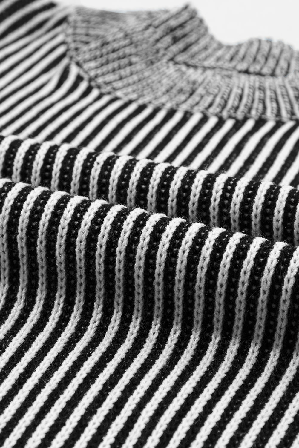 Striped Mock Neck Dropped Shoulder Sweater - The Boutie Shop