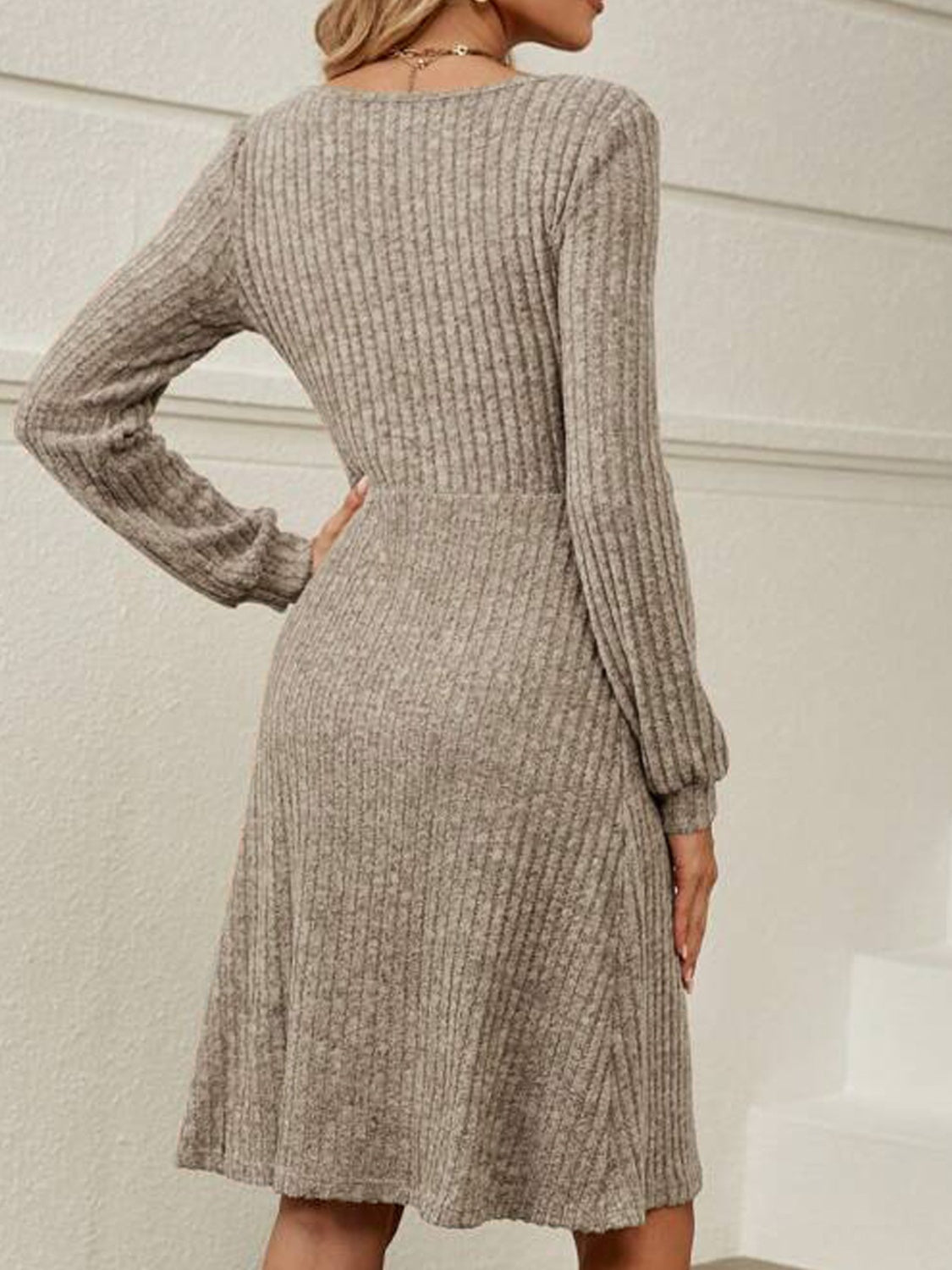 Square Neck Long Sleeve Sweater Dress - The Boutie Shop