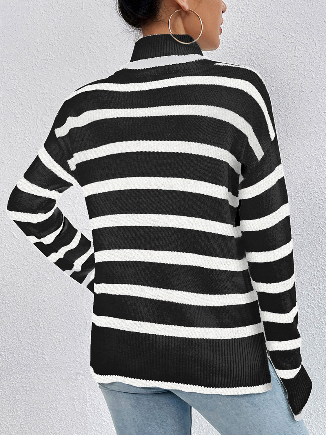 Striped Turtleneck Long Sleeve Sweater - The Boutie Shop