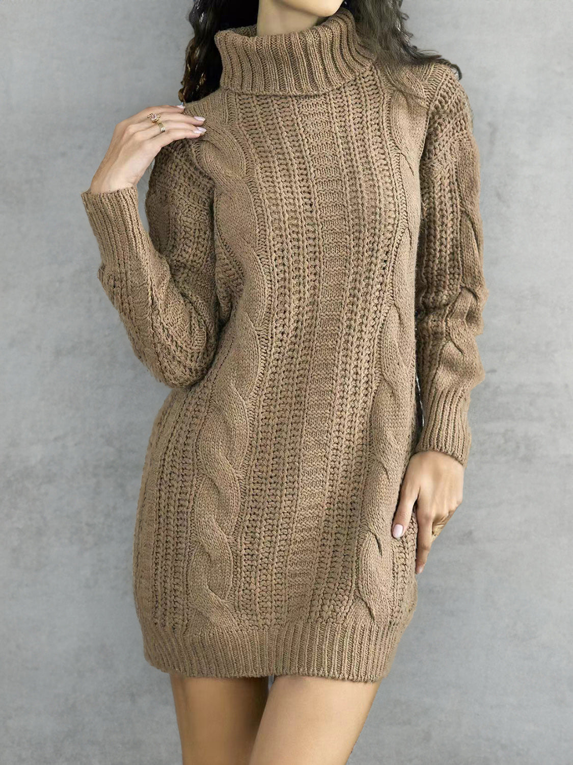 Turtleneck Ribbed Sweater Dress - The Boutie Shop