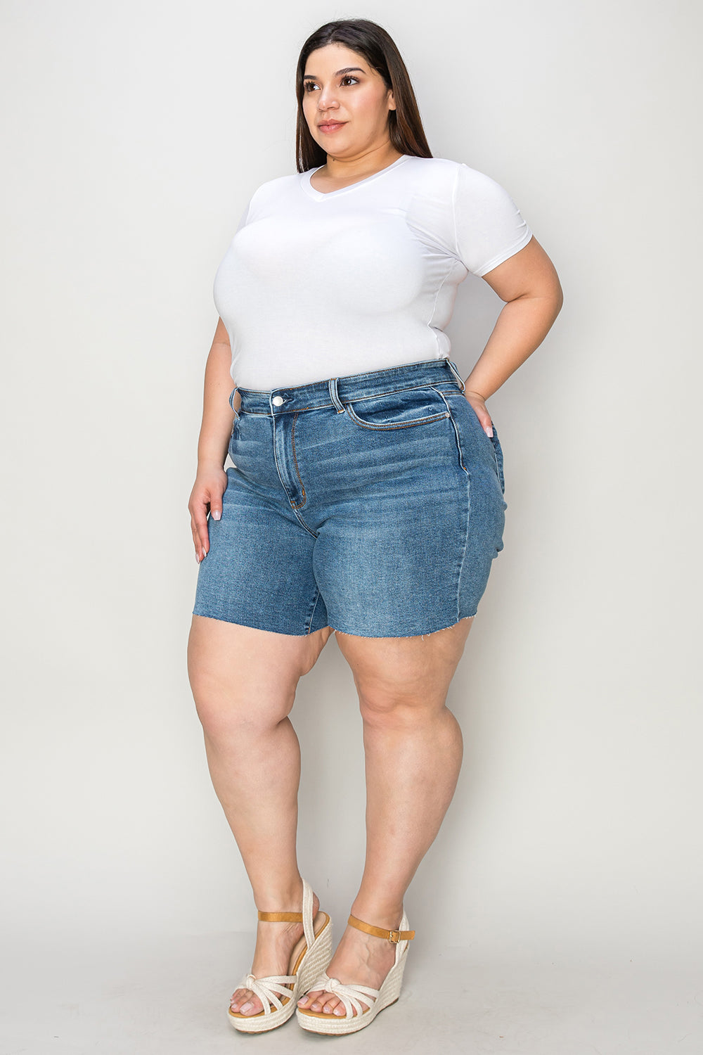 Judy Blue Full Size High Waist Slim Denim Shorts - The Boutie Shop